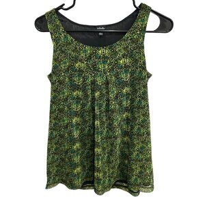 Rafaella Womens Sleeveless Green Black Geometric Print Boho Tank Top S